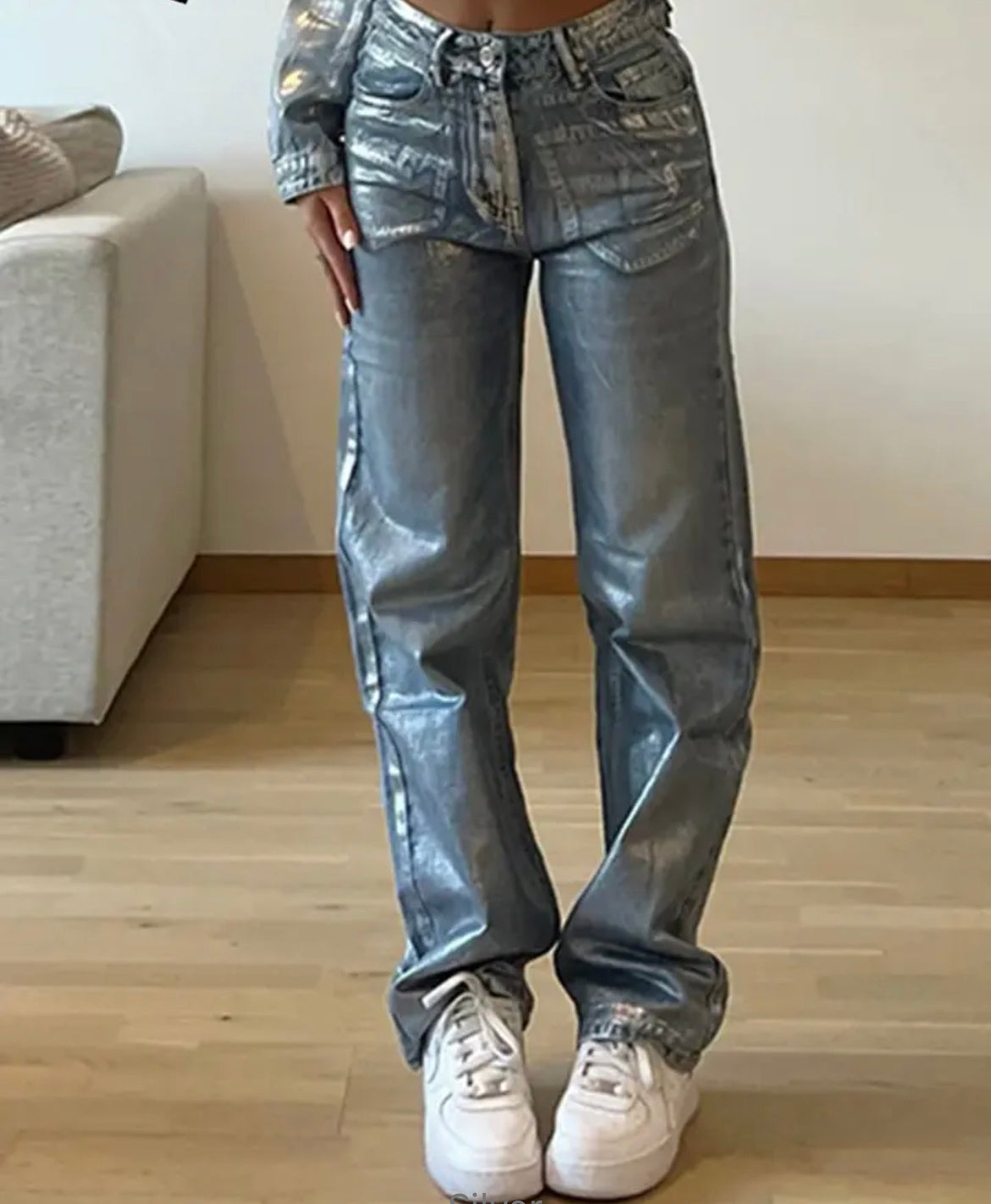 Print Washed High Waisted Jeans Women Fashion.