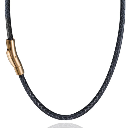 BLACK LEATHER NECKLACES FOR MEN