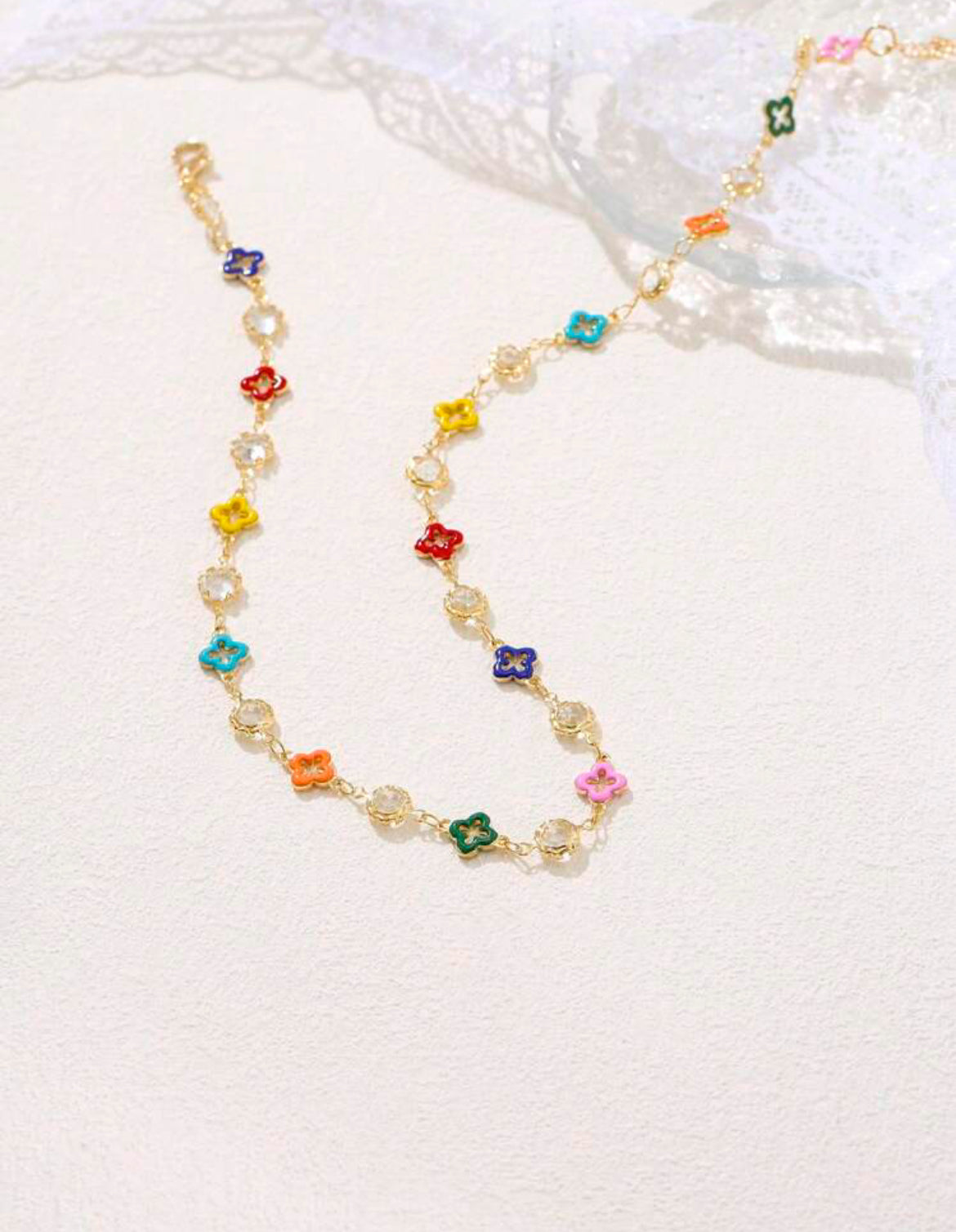 COLORFUL FLOWER & CRYSTAL NECKLACE