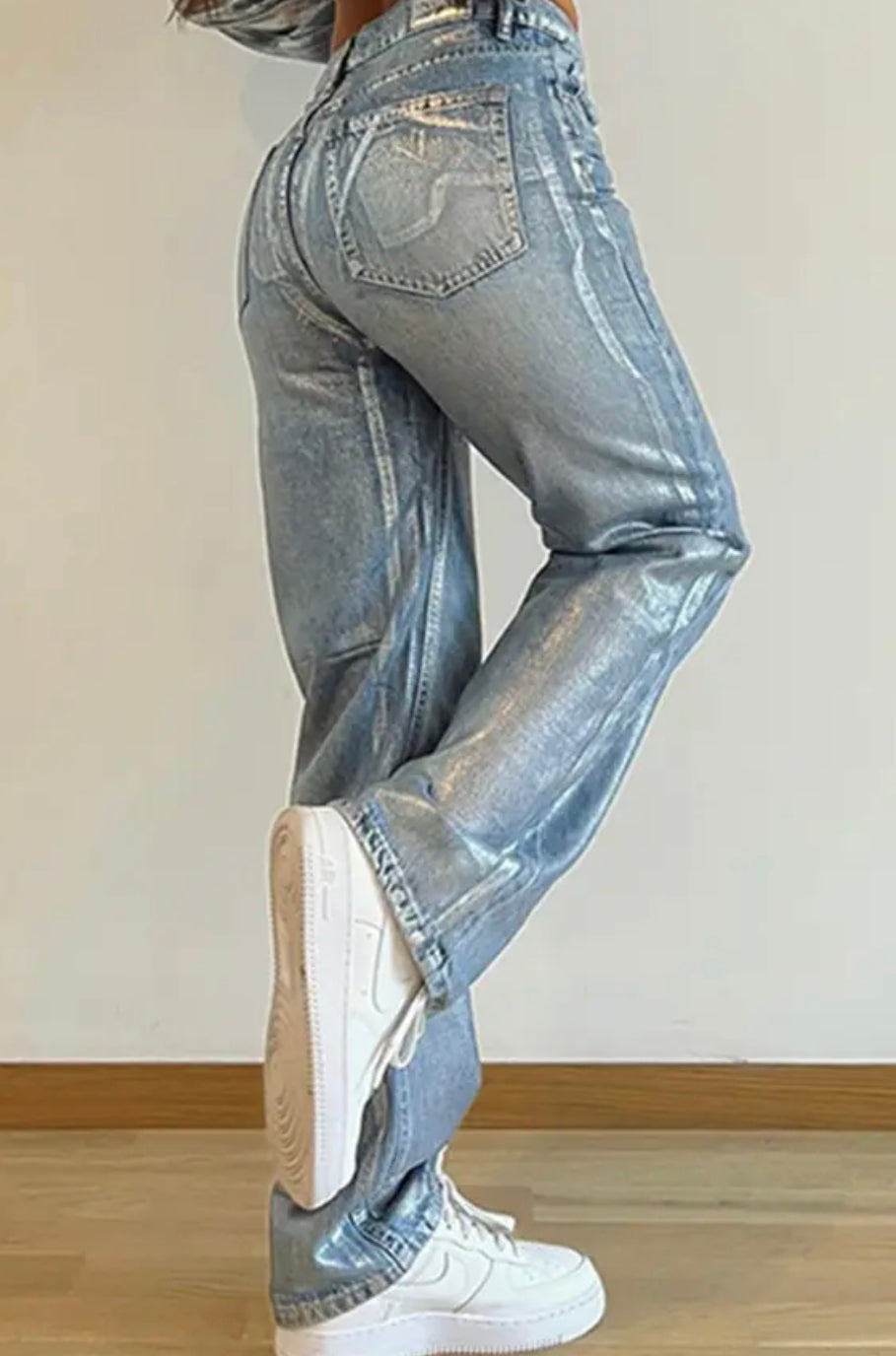 Print Washed High Waisted Jeans Women Fashion.